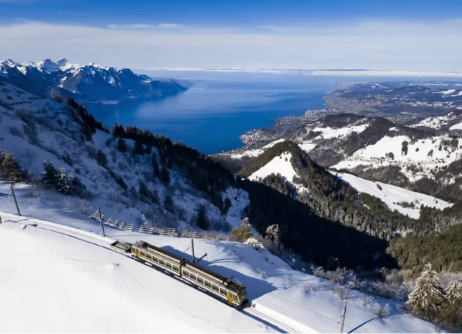 Les Rochers-de-Naye, 2,042 meters above sea level, accessible by cog railway from Montreux on the shores of Lake Geneva.