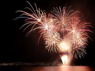 Fireworks display on 15 August on the shores of Lake Geneva in Evian-les-Bains